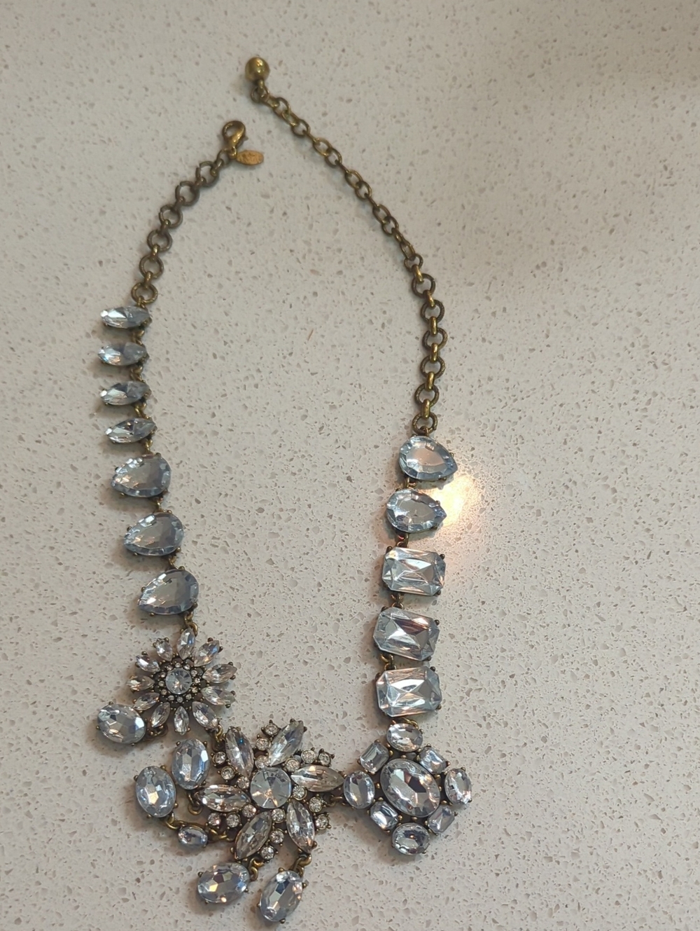 Source Unknown Gold-Tone Clear Crystal Floral Statement Necklace